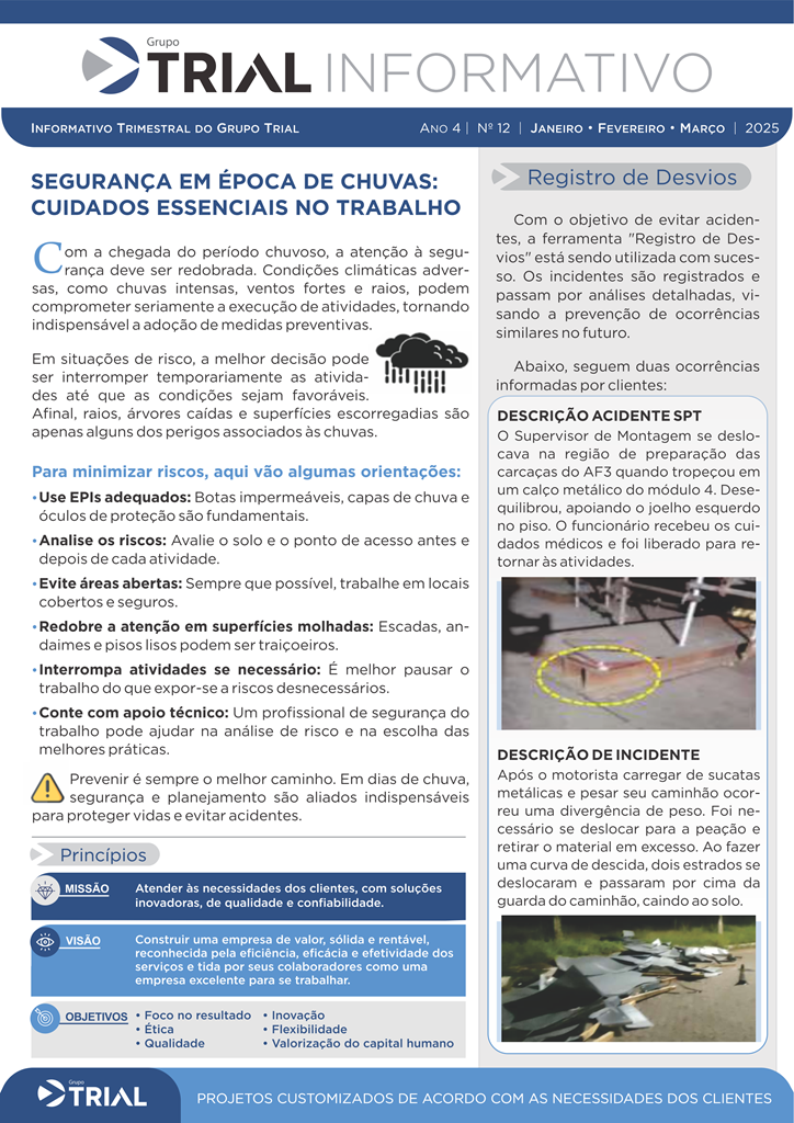 Informativo do Grupo Trial: verão, chuvas e riscos de incêndio